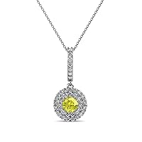 Yellow & White Natural Diamond Halo Pendant 0.50 ctw 14K White Gold. Included 18 Inches Gold Chain.
