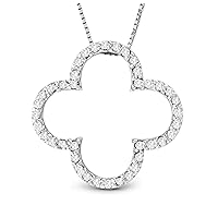0.25 CT Round Created Diamond Clover Adorable Pendant Necklace 14k White Gold Finish