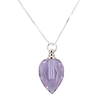 Teardrop Glass Essential Oil Diffuser Necklace on 24 Inch Sterling Box Chain, Choose Your Color, 6372 (Lavender)