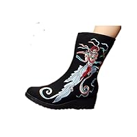 Women and Ladies The Moon Lady Embroidery Mid-carlf Boots Shoe