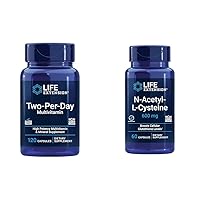 Life Extension Two-Per-Day Multivitamin, Vitamins B, C, D, zinc, 25 Vitamins, Minerals & extracts, 120 Capsules Bundle with N-Acetyl-L-Cysteine (NAC) 600 mg, 60 Capsules