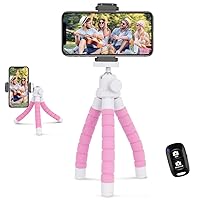 UBeesize Tripod A Pink Phone Tripod, Portable and Flexible Tripod with Wireless Remote and Clip, Cell Phone Tripod Stand for Video Recording (Pink)