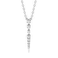 0.10 Carat Claw Set Round Brilliant Cut Diamonds Pendant Chain Necklace in 18K White Gold|Luxury Deluxe Collection for Gift