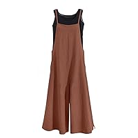 YESNO Women Casual Loose Long Bib Pants Wide Leg Jumpsuits Baggy Cotton Rompers Overalls with Pockets PZZTYP2