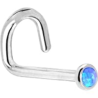 Body Candy Solid 14k White Gold 2mm Blue Synthetic Opal Left Nose Stud Screw 18 Gauge 1/4