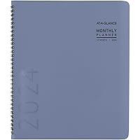 AT-A-GLANCE 2024 Monthly Planner, 9” x 11”, Large, Monthly Tabs, Pocket, Faux Leather, Contemporary, Slate Blue (70250X2024)