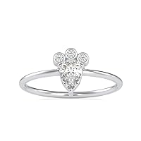 VVS Solitaire Engagement Ring Studded with 0.038 Ct Round Natural & 0.35 Ct Pear Moissanite Diamond in 18K White/Yellow/Rose Gold Anniversary Ring for Women | Moissanite Engagement Ring (IJ-SI, G-VS2)