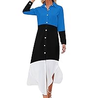 Estonia Flag Women's Shirt Dress Long Sleeve Button Down Shirts Dress Casual Loose Maxi Dresses