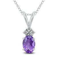 7x5MM Oval Shape Natural Gemstone And Three Stone Diamond Pendant in 14K White Gold and 14K Yellow Gold (Available in Amethyst, Garnet, Peridot, and More)