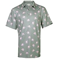 Tattoo Golf Men's Lucky 13 Cool-Stretch Golf Shirt, Grey/Pink