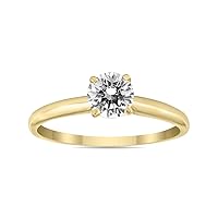 AGS Certfied 1/3 Carat Round Diamond Solitaire Ring in 14K Yellow Gold (K-L Color, I2-I3 Clarity)