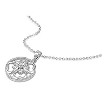 Clover Pendant Heart Necklace Clear Simulated CZ .925 Sterling Silver