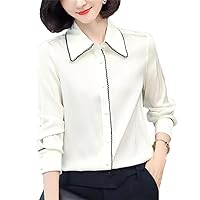 Office Lady Real Silk Shirt Women Blouses Turn-Down Collar Basic Shirts Long Sleeve Tops Woman Casual Blouse