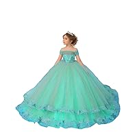 ZHengquan Girls Dresses Off Shoulder Long Party Dress for Kids Spaghetti Flower Dress Birthday Gowns Pageant Dresses