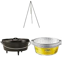 Lodge Tall Boy Tripod with 6 Quart Camp Dutch Oven and 12-Pack Aluminum Foil Dutch Oven Liners