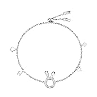S925 Sterling Silver Rabbit Zircon Bracelet Fashion Heart Pendant Adjustable Bracelet Jewelry Gift for Women Christmas,thanksgiving,Silver