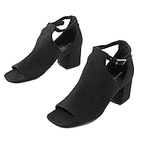 Women Chunky Block Heel Sandal Booties Suede Square Open Toe Ankle Boots Cut Out 2