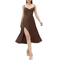 A-Line Party Dresses Sexy Cocktail Dress Cowl Neck Sleeveless Backless Satin Homecoming Dress with Slit Button 2023