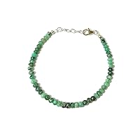 28 CT, Emerald Beads Sterling Silver Lobster Clasp Bracelet 8 inch, Smooth Rondelles, Beads Size 4 To 5 MM Approx
