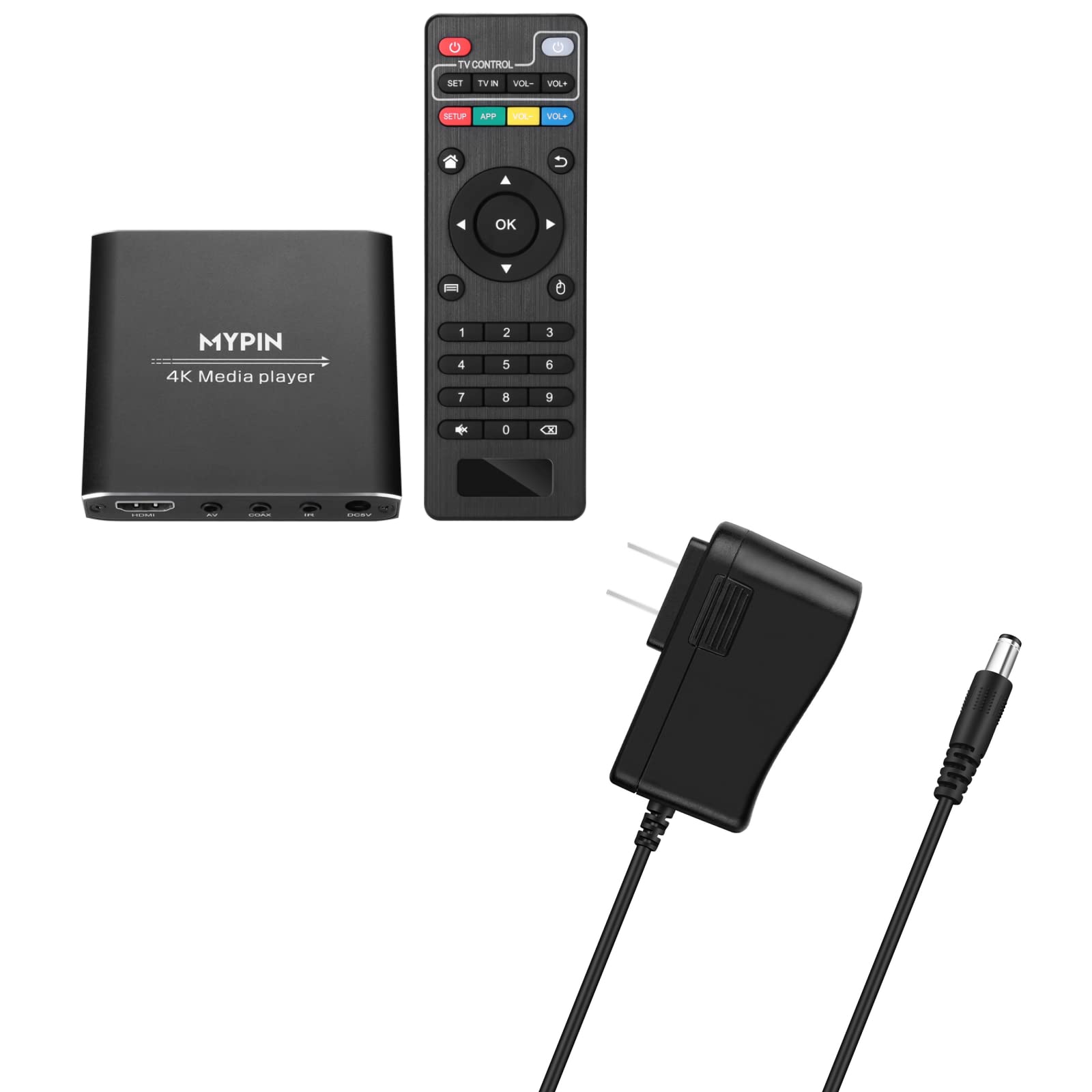 4K Media Player with Power Supply, Digital MP4 Player for 8TB HDD/USB Drive/TF Card/H.265 MP4 PPT MKV AVI Support HDMI/AV/Optical Out and USB Mouse/Keyboard-HDMI up to 7.1 Surround Sound (Black)