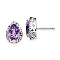 925 Sterling Silver Polished Amethyst and CZ Cubic Zirconia Simulated Diamond Post Earrings Measures 14x11mm Wide Jewelry for Women