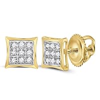 The Diamond Deal 10kt Yellow Gold Womens Round Diamond Square Kite Cluster Stud Earrings 1/20 Cttw