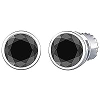 Bezel-Set Women's 925 Sterling Sliver CZ Party Wear Stud Earring Simulated Black Diamond Round Cut Cubic Zirconia Ear Stud For Men Girls (3MM To 8MM)