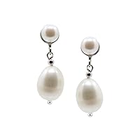 White Freshwater Cultured Pearl Clip On Earrings 5.0-10.0mm with rhodium plated base metal clip