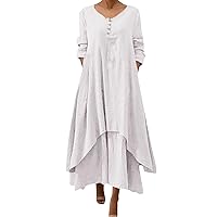 Maxi Dresses for Women 2024 Wedding Guest Spring, Irregular Solid Long Dress Sleeve Long Women Casual Loose O
