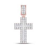 The Diamond Deal 10kt Rose Gold Mens Baguette Diamond Cross Charm Pendant 1-5/8 Cttw