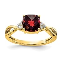 1.6 To 3.5mm 10k Gold Checkerboard Garnet and Diamond Ring Size 7.00 Jewelry for Women