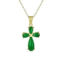 Bling Jewelry Timeless Fashion Cabochon Genuine Gemstones Black Onyx Multi Color Green Jade Cross Pendant Necklace For Women Teen .925 Sterling Silver With Chain