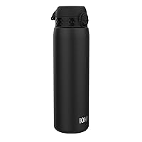 ION8 1 Litre Stainless Steel Water Bottle, Leak Proof, Easy to Open, Secure Lock, Dishwasher Safe, Carry Handle, Hygienic Flip Cover, Easy Clean, Durable, Scratch Resistant, 1200 ml/40 oz, Black