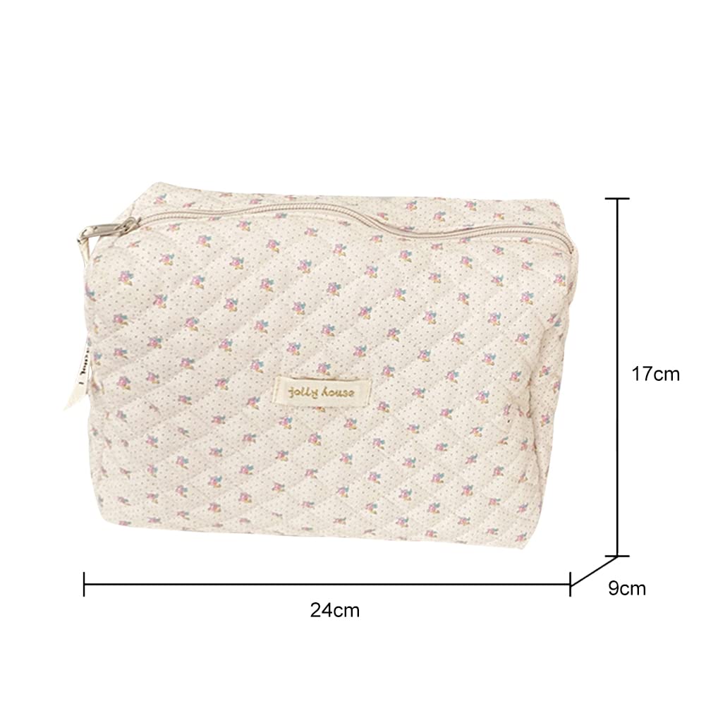 Juoxeepy Cotton Makeup Bag Large Travel Cosmetic Bag Quilted Cosmetic Pouch Coquette Aesthetic Floral Toiletry Bag