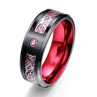 8mm Mens Celtic Dragon Ring with Red/Blue/Green Cubic Zircon Inlay Black Stainless Steel Wedding Ring Comfort Fit