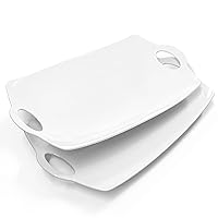 LAUCHUH Serving Tray with Handle, Ceramic Baking Dish Rectangular Baking Pan with Handles 15.75 inch Serving Plate for Father's Day, Entertainment, Set of 2, White