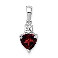 925 Sterling Silver Rhodium Plated Love Heart Garnet and White Topaz Pendant Necklace Jewelry Gifts for Women