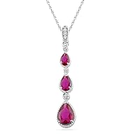 DGOLD Sterling Silver Pear Lab Create Ruby and Round Diamond Fashion Pendant (1.40Cttw)