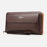 Leather Made Into Men's Leather Wallet Large-Capacity Multi-Functional Business Hand Bag Double Zipper Soft Travel Casual Clutch Bag Wallet