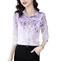 Spring Summer Fall Floral Print Collar Long Sleeve Women Casual Party Vacation Tops Shirts Blouses Workwears