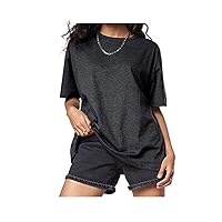 Caliph Impex Women’s Short Sleeves 100% Cotton Over-Sized Crew Neck T-Shirt Black