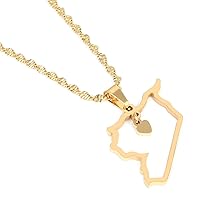 Stainless Steel Necklace with Syria Map Pendant, 18k Gold-Plated, Unisex, Syrians Jewelry