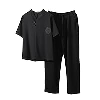 Men's Clothing Tracksuit Husband Summer Suit Cotton Linen T-Shirt Male Set Chinese Style Two Piece