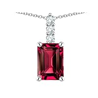 Solid 14K Gold 8x6mm Octagon Emerald Cut Three Stone Pendant Necklace