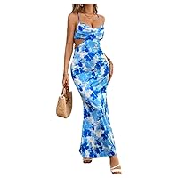 Milumia Women's Floral Cut Out Backless Dress Ruched Sleeveless Long Cocktail Party Dresses