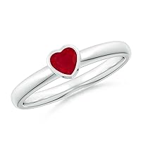 Bezel-Set Solitaire Heart Ruby Promise Ring | Sterling Silver 925 With Rhodium Plating | Rings For Woman's And Girls Promise, Valentine And Christmas Collection.