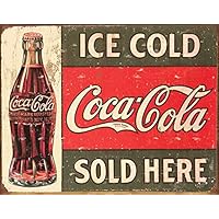 Coca-Cola c. 1916 Ice Cold Tin Sign - Nostalgic Vintage Metal Wall Décor - Made in USA