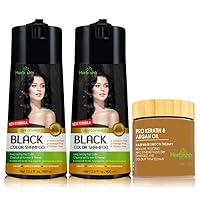 Herbishh C2 Combo (Color + Condition) with Hair Color Shampoo Black Pack of 2 (400ml) + Hair Mask 150gm - Hair Dye Shampoo for Grey Hair | Gift Set for Parents, Men and Women |
