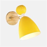 Nordic Metal Rotatable Wall Sconce, Indoor Wall Lamp for Reading, Kids Room Decoration, Wooden Led Wall Lights, Bedroom Living Room Lighting Fixture (Color : Pink) (Color : Yellow)