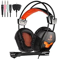 SADES SA921 Lightweight Gaming Headset Over Ear Computer Gaming Headphones 3.5mm Jack with Mic for Laptop PC/MAC/PS4/XBOX ONE/Phones With Splitter Adapter(Black Orange) ¡­